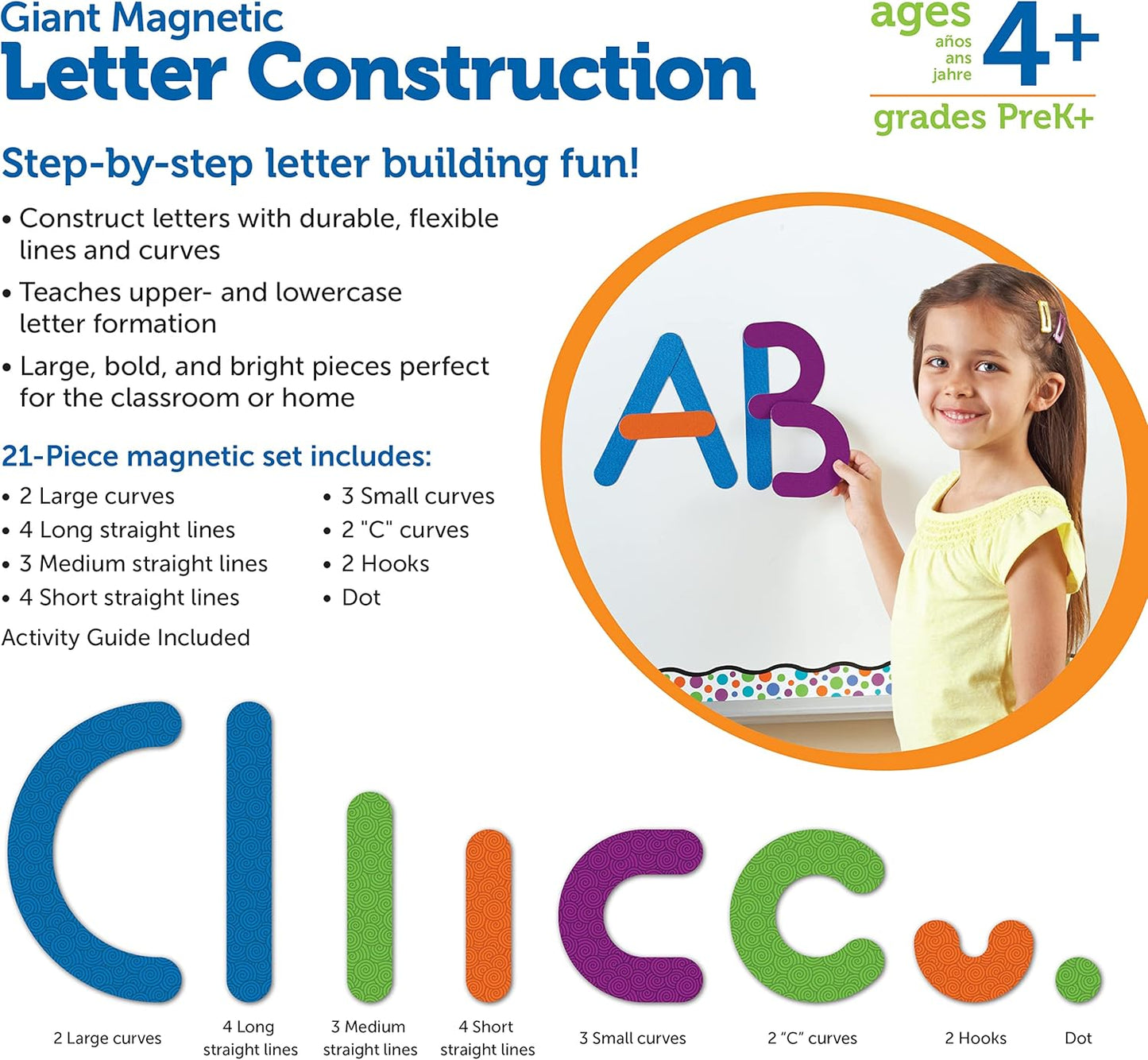 Learning Resources Giant Magnetic Letter Construction - Alphabet Magnets, Letter Building and Recognition, Learn to Read Activities, Montessori Spelling, Fine Motor Games, Classroom Must Haves