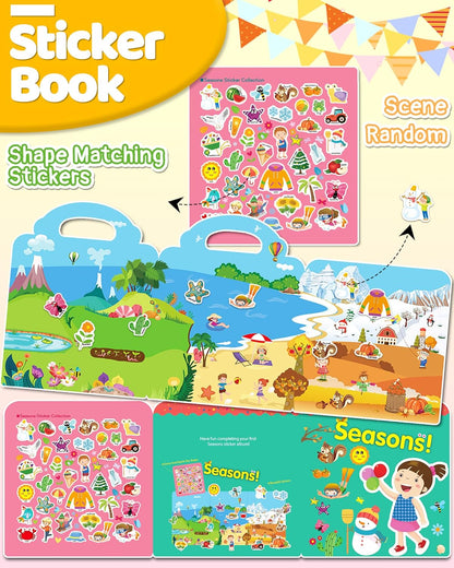 Benresive Reusable Sticker Books for Toddlers, Fun Travel Stickers for Kids, Toddler Sticker Book, Crafts Activities for Toddlers, 3 and Up Birthady Gifts - Vehicle