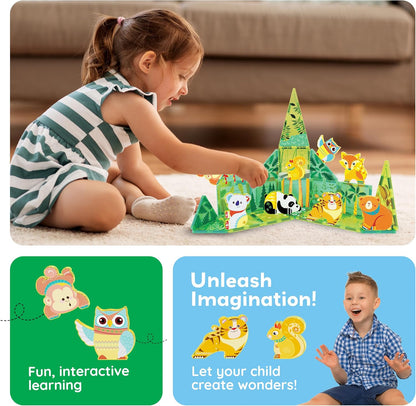 PicassoTiles Magnetic Tile Building Blocks Add On 8 Magnetized Action Figures Construction Vehicles & Zoo Animal Theme Compatible with Magnet Tiles Sets STEM Learning Toy for Boys & Girls Age 3+ PTA21