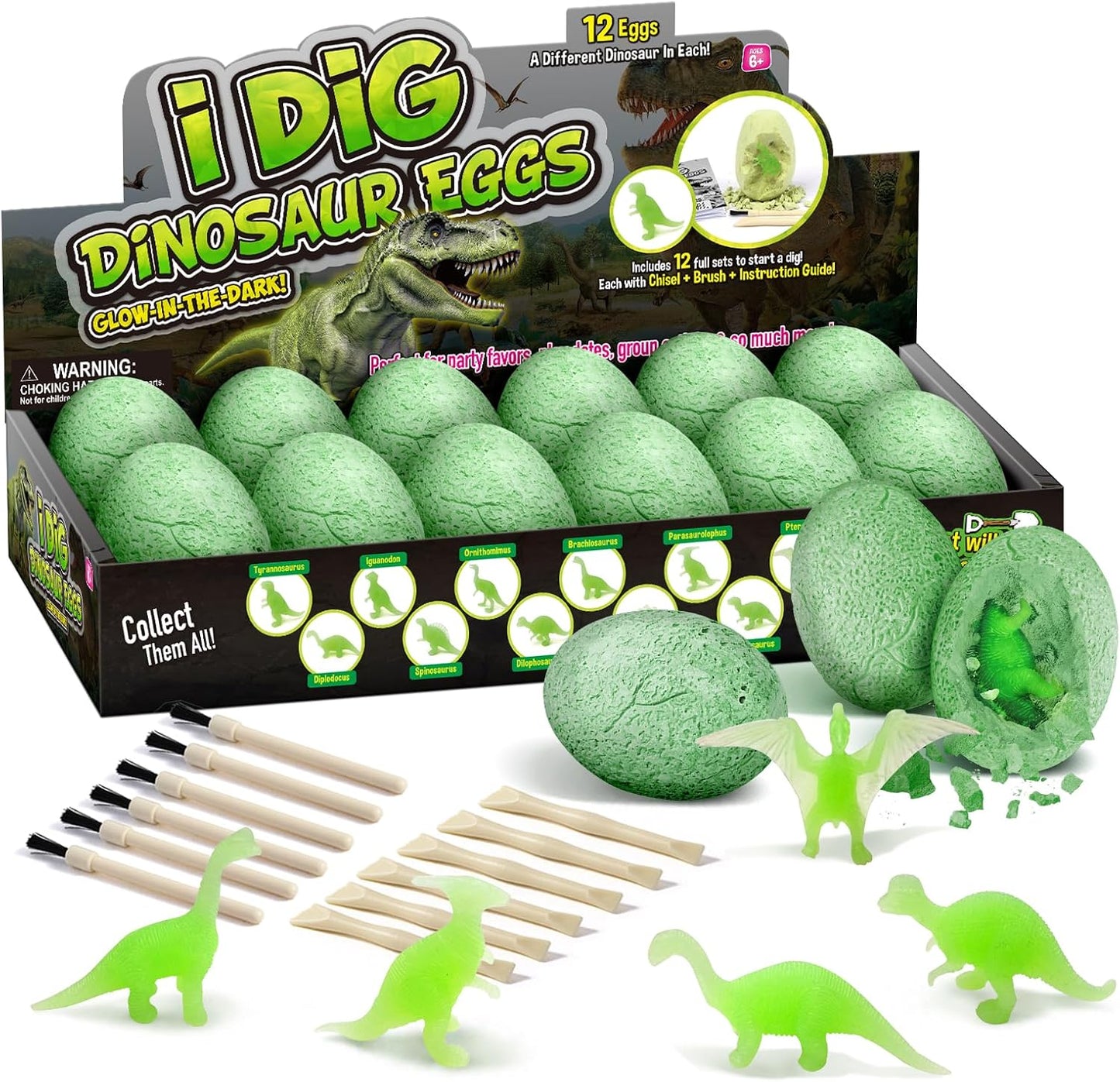 Gamerside Dino Eggs Dig Kit, 12 Glow in The Dark Dinosaur Eggs Dig Kit Excavation Set, Dinosaur Toys for Kids 6-8 8-12, Educational STEM Archaeology Science Kits - Easter Gift for Boys Girls