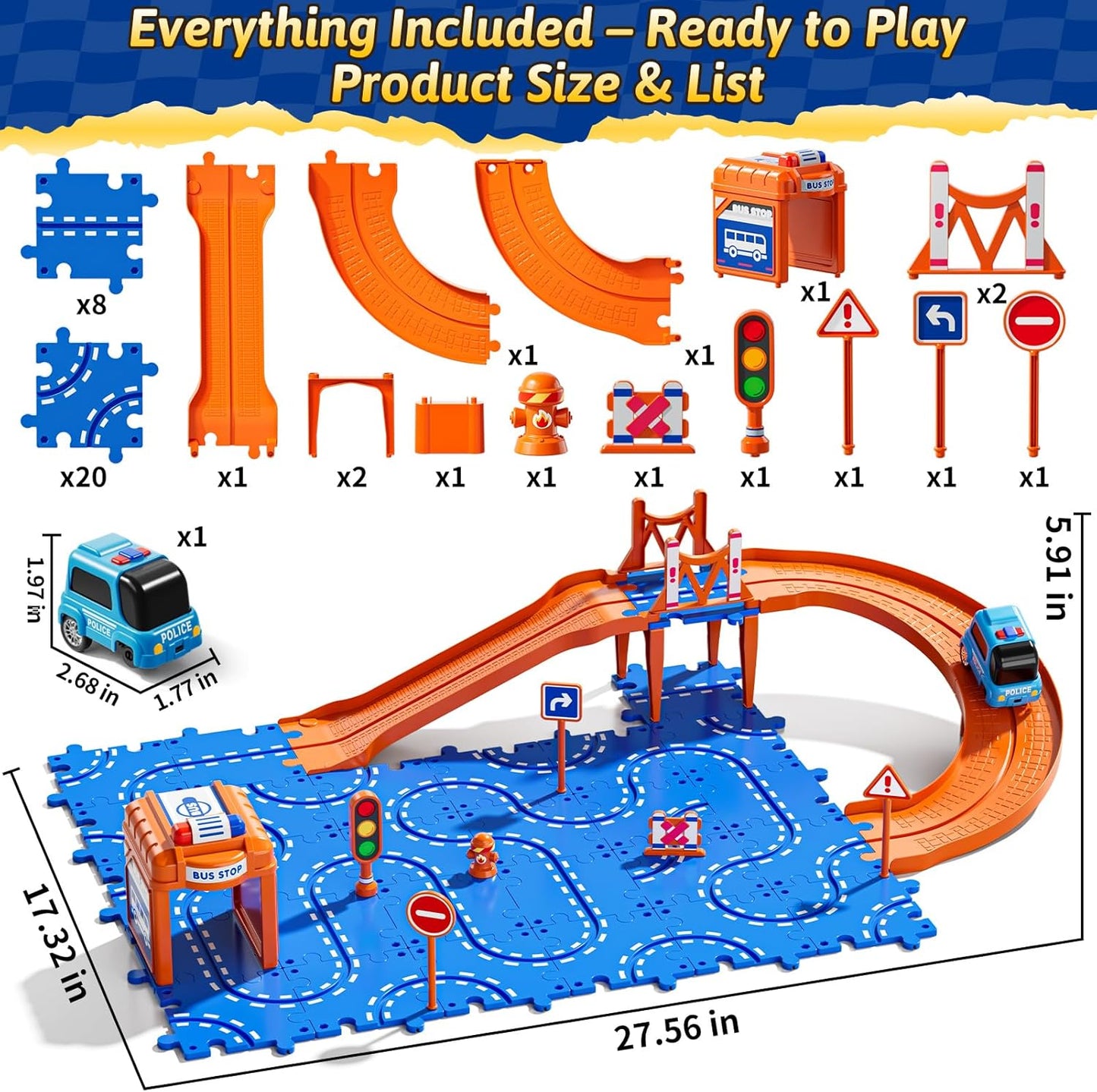 Toddler Puzzles Track Cars Toys for Kids, Boys and Girls Age 3-5 4-7, Floor Puzzle Race Track with Cars and Road Signs, Birthday Toy Games for 3 4 5 6 7 8 Year Old Birthday Gifts