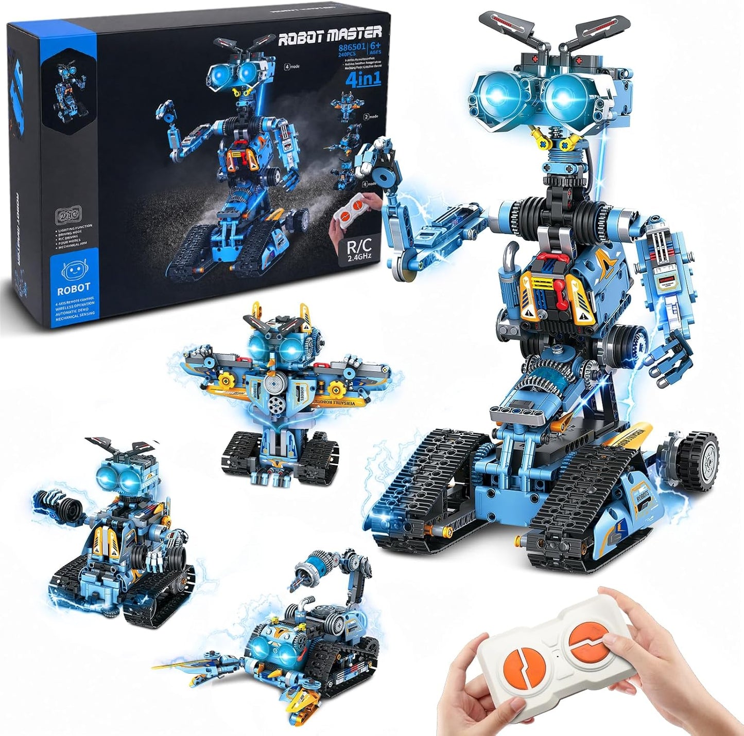 4-in-1 Rechargeable Remote Control RC Robot Building Toys for Kids, STEM Educational Building Block Robotics Kit Gifts for Christmas Boys Girls Ages 6 7 8 9 10 11 12+ (813PCS)