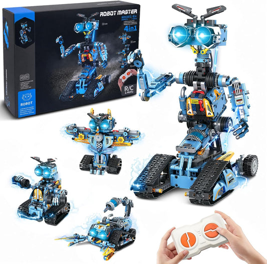 4-in-1 Rechargeable Remote Control RC Robot Building Toys for Kids, STEM Educational Building Block Robotics Kit Gifts for Christmas Boys Girls Ages 6 7 8 9 10 11 12+ (813PCS)