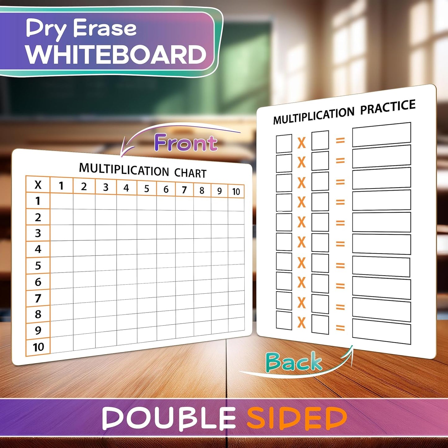 SCRIBBLEDO Dry Erase Multiplication Chart Whiteboard 9" x 12" Multiplication Table Double Sided Times Table Math Manipulatives White Board for Kids Students Classroom and Home Mini Lapboard Game