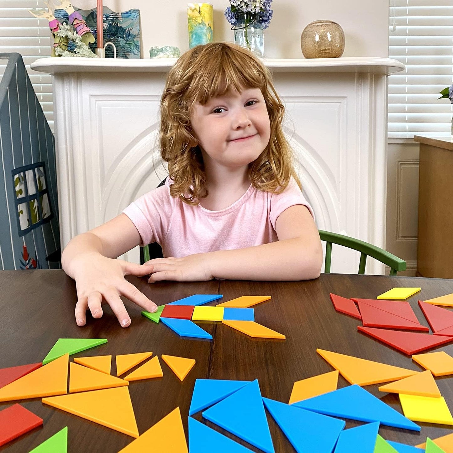 Kids First Math: Tangram Shapes Math Kit w/Activity Cards | 105 Colorful Plastic Geometric Shapes | Explore Geometry, Shapes, Matching | Visual Hands-on Math for At-Home or Classroom Learning, Ages 4+