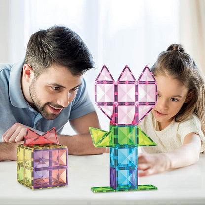 PicassoTiles 4pcs Magnetic Building Block Large Square Shape Magnet Tiles Construction Toy STEM Learning Kit Educational Playset Playboard Pretend Play Stacking Blocks Child Brain Development PTE09
