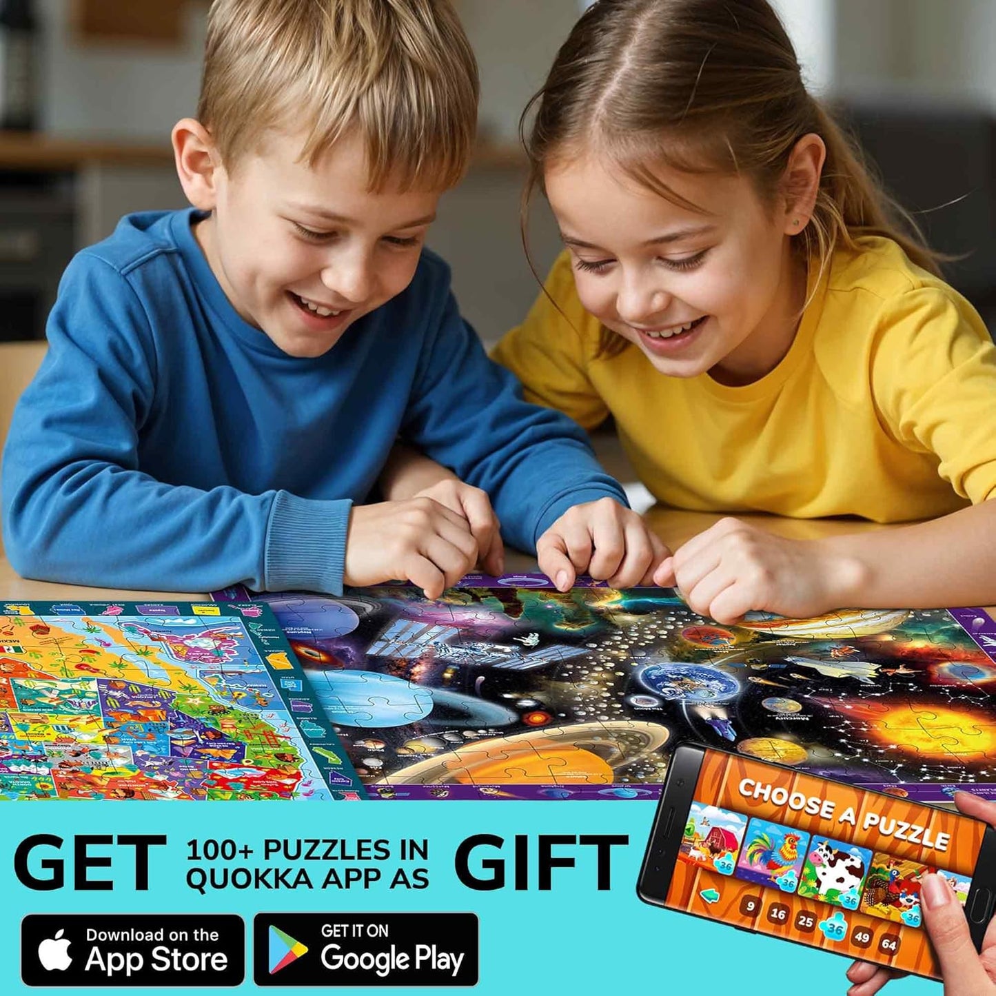 QUOKKA 3X Set Learning Board Games for Kids 8-12 - Educational Trivia Cards Ages 6-8 - Travel United States - World Map - Explore Outer Space - Gift for Children and Teens 4-8 - Jigsaw Puzzles