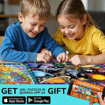 QUOKKA 3X Set Learning Board Games for Kids 8-12 - Educational Trivia Cards Ages 6-8 - Travel United States - World Map - Explore Outer Space - Gift for Children and Teens 4-8 - Jigsaw Puzzles