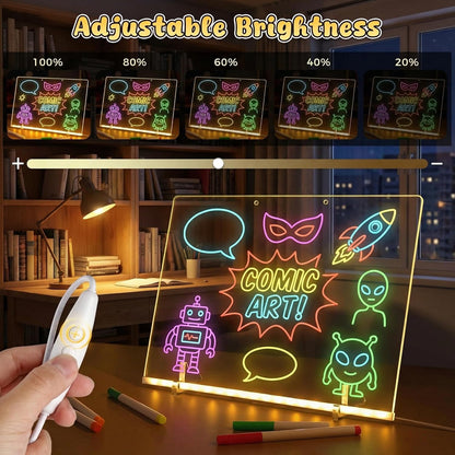 3 otters Led Drawing Board for Kids, 13.7"x10" Light UP Note Pad with 7 Colors Dry Erase Boards with 7 Markers, Soft Cloth, Hanging Chain, Spray Bottle, Holiday Birthday Trend Gift