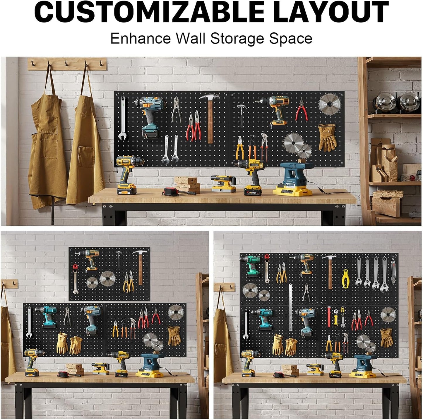 Peg Board, 2 Pack Metal Pegboard Panels Pink Pegboards Wall Organizer with Frame Large Heavy Duty Peg Board with Hooks for Walls Home,Garage Tool Storage,Office Organization,Kitchen 24”×16”