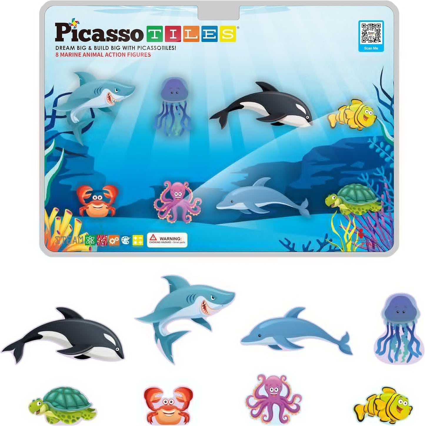 PicassoTiles Magnetic Tile Building Blocks Add On 8 Magnetized Action Figures Construction Vehicles & Zoo Animal Theme Compatible with Magnet Tiles Sets STEM Learning Toy for Boys & Girls Age 3+ PTA21