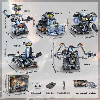 HiWEEGO Changeable LED Eyes Robot Building Set- 5 in 1 Remote & App-Controlled Robotic Building Block RC Elephant/Bulldozer/Tank/Tracked Model Kit Toys Gift for Kids Boys Girls Teens Age 12+ Years Old
