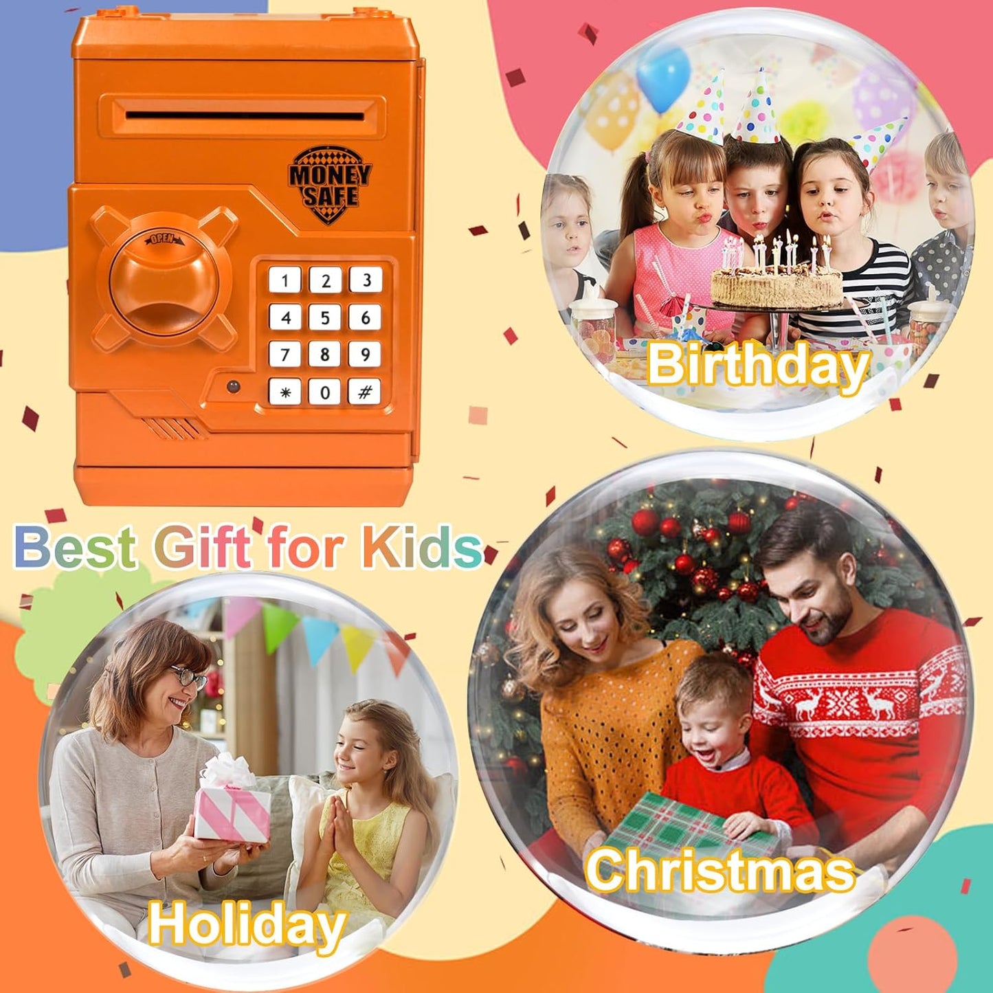 Mini ATM Piggy Bank ATM Machine Best Gift for Kids,Electronic Code Piggy Bank Money Counter Safe Box Coin Bank for Boys Girls Password Lock Case (Rose Gold)