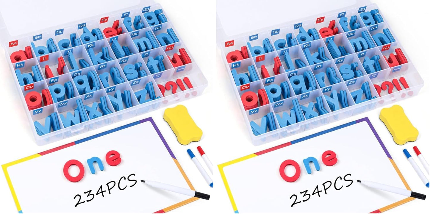 LovesTown Magnetic Alphabet Letters Kit for Kids, Double Sided Magnetic Board with Storage Box, Educational Learning Toys for Preschool Classroom and Home, 234 Pieces