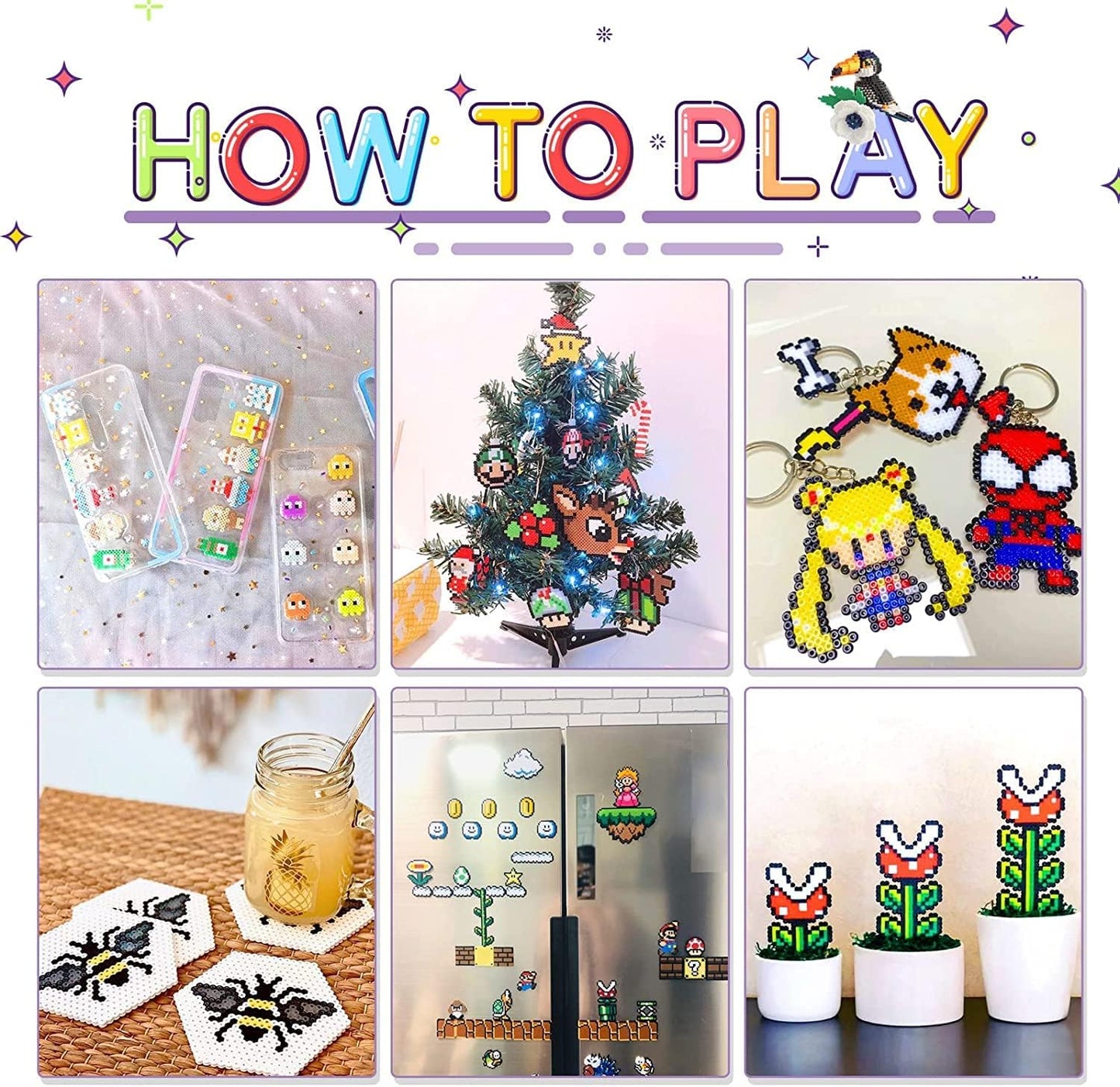 4pcs - 2.6mm Mini Fuse Beads Boards, Large Clear Pegboards Kits, with Gift 4 Lroning Paper (4)