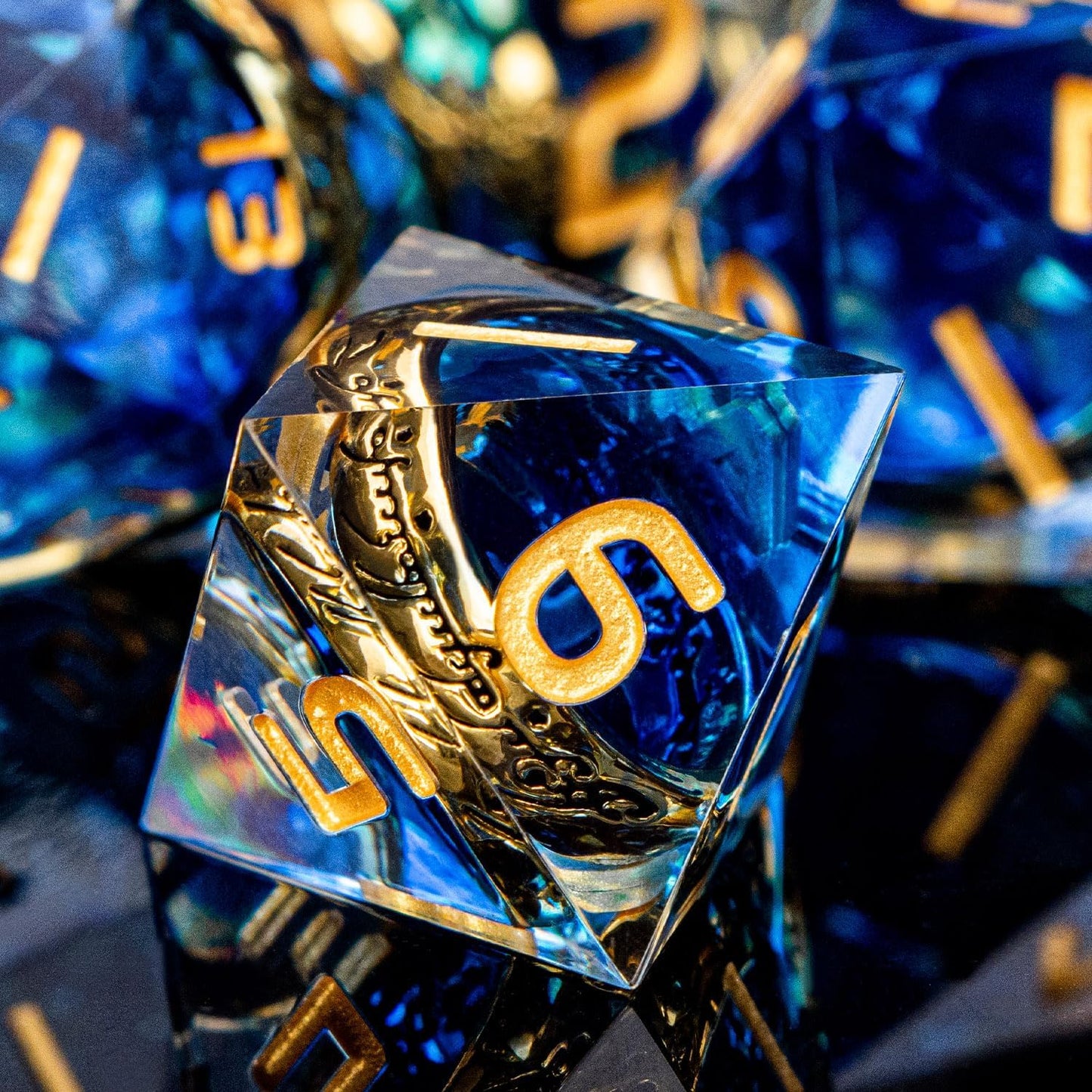 Magic Golden Ring DND Dice Set Sharp Edge Red Resin Dice with Box, for use with Dungeons Dragon RPG D&D Tabletop Games Lord D and D Polyhedral Dice Set