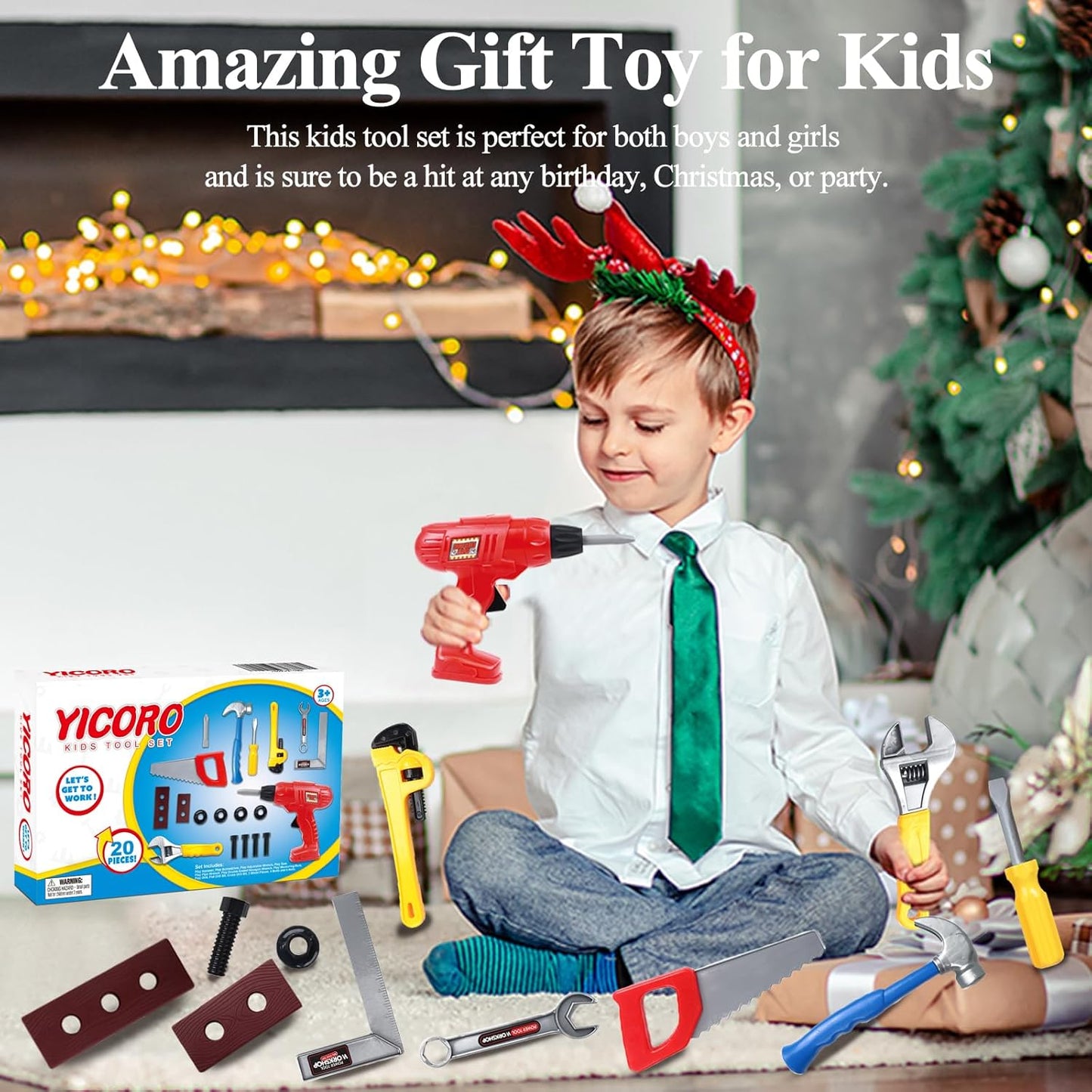 Kids Tool Set 20 PCS Toddler Tool Set with Toy Drill, Pretend Play Kids Toys for Ages 3,4,5,6,7,8 Years Old, Boy Toys, Girl Toys