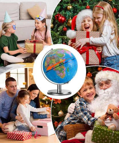 Globe for Kids & Adults Illuminated With Constellation Night Light View, 8-Inch World Globe for Classroom, Light Up Desk Globes for Earth Educational Learning & Home Desktop Decor, Geography Gifts