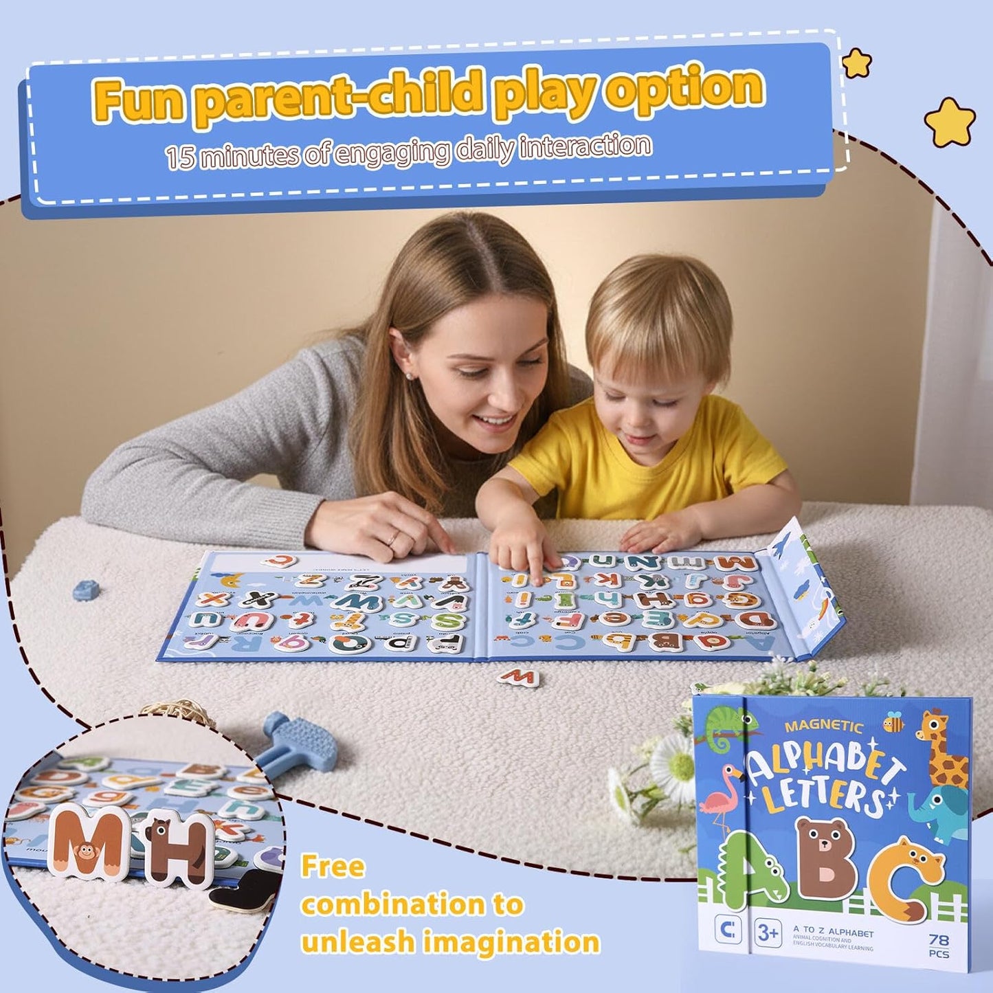 78 PCS Alphabet Magnets for Toddlers 3-5 Years Old - Uppercase & Lowercase Fridge Magnets, Preschool Learning Toys for Refrigerator, Homeschool Supplies & Birthday Party Games for Kids
