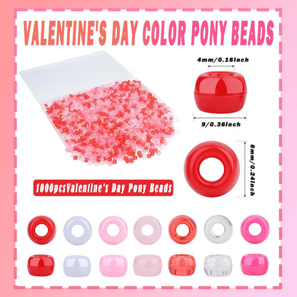 Red Pony Beads 1000Pcs 9mm Pony Beads Bulk Red Perler Beads for Friendship Bracelets Kandi Beads Hair Beads for Braids Beads for Crafts
