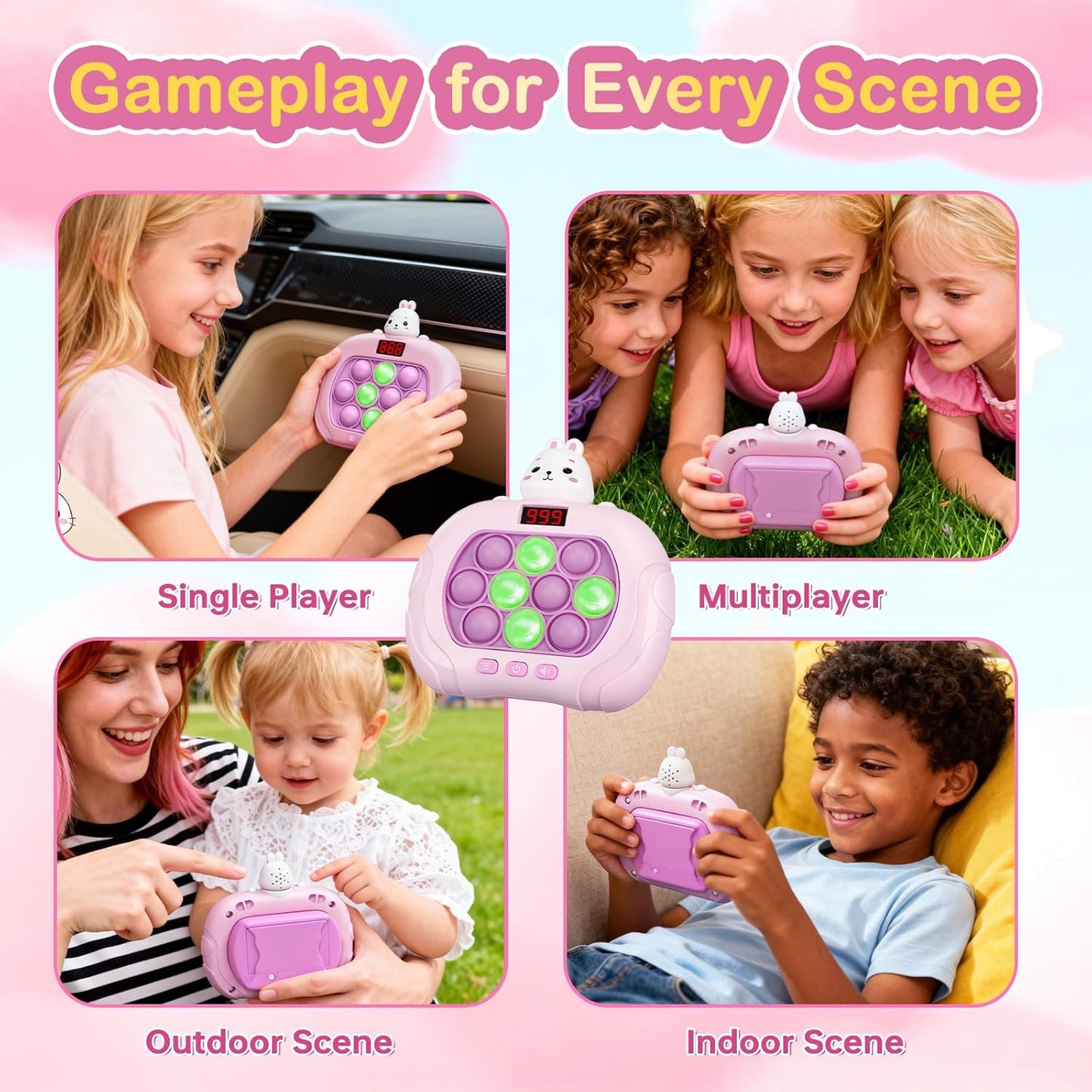 Narotood Quick Push Pop Game - Light Up Bubble Fidget Toy for Kids & Adults, Handheld Puzzle Game Sensory Toys, Great Gift for Christmas, Easter & Birthdays for Boys and Girls Ages 3-12 (Bear)