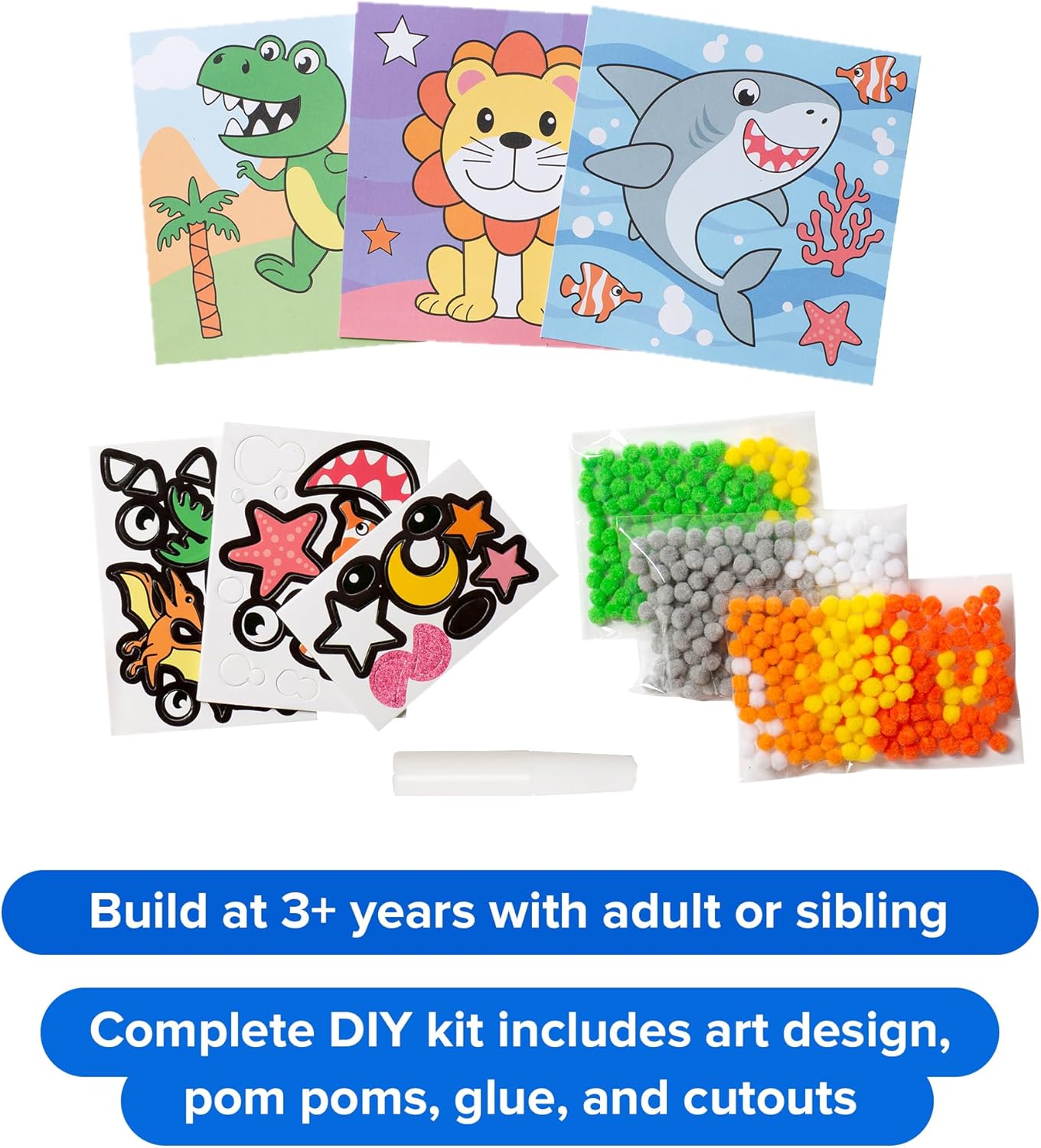 Little Jupiter DIY Pom Pom Art - Makes 3 Pieces -Boy & Girl Crafts for Kids Age 3-5 - Toddler Crafts - Pom Pom Art Projects for Kids 3-5 - (Set 2-Unicorn, Rainbow, Cat)