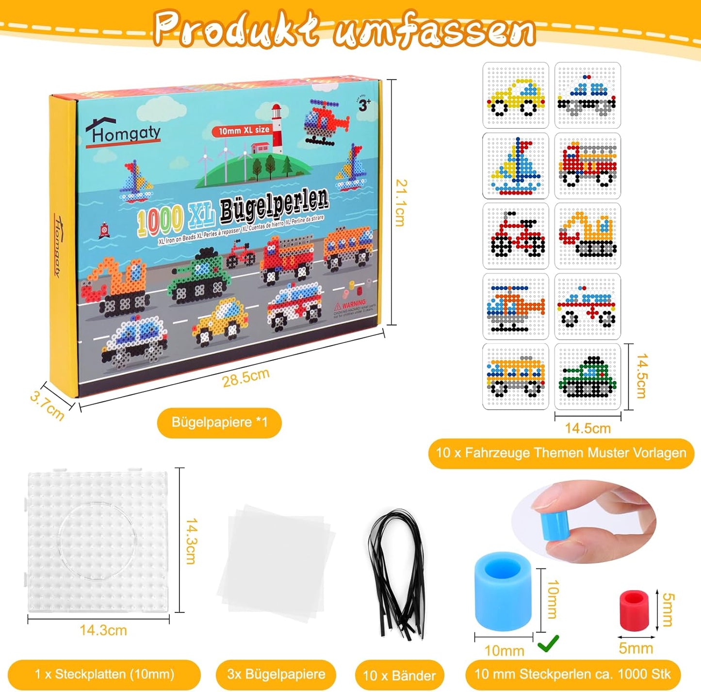 Homgaty 10MM Fuse Beads Kit,1000 PCS XL Iron Melting Beads for Christmas Patterns and Ironing Paper, DIY Art Craft Iron Bead,Crafts Set for Adult