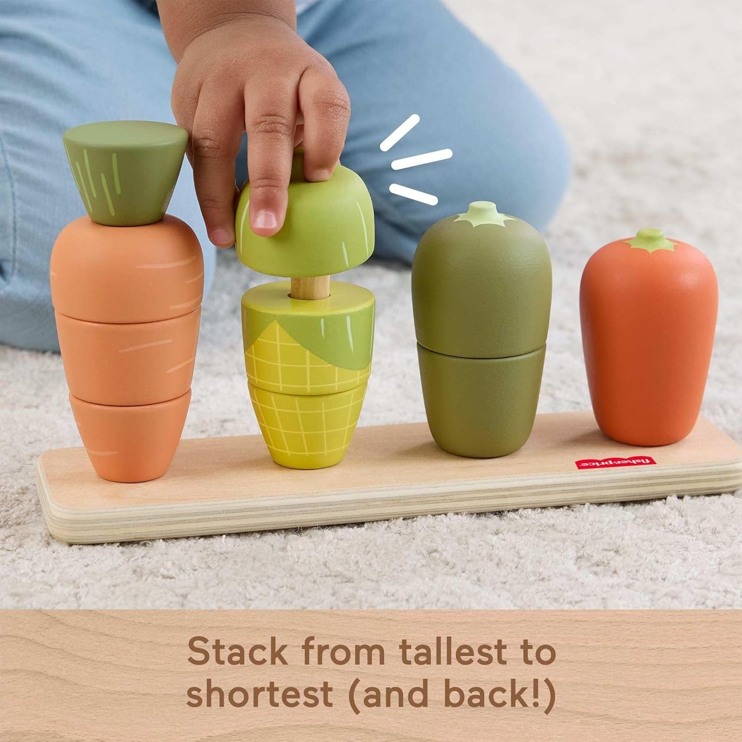 Fisher-Price Wood Toddler Toy Veggie Stacker, Tiny Garden Wooden Sorting & Stacking Activity for Preschool Kids Ages 18+ Months (Amazon Exclusive)