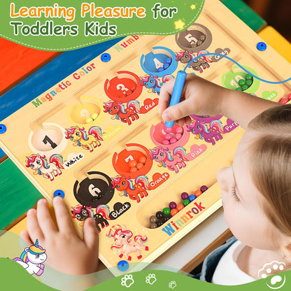 2 in 1 Magnetic Color and Number Maze, ABC Alphabet Puzzles Board Magnet Ice Cream Toys, Montessori Educational Magnet Puzzle, Preschool Learning Counting Toys for 2 3 4 5 Birthday Gifts