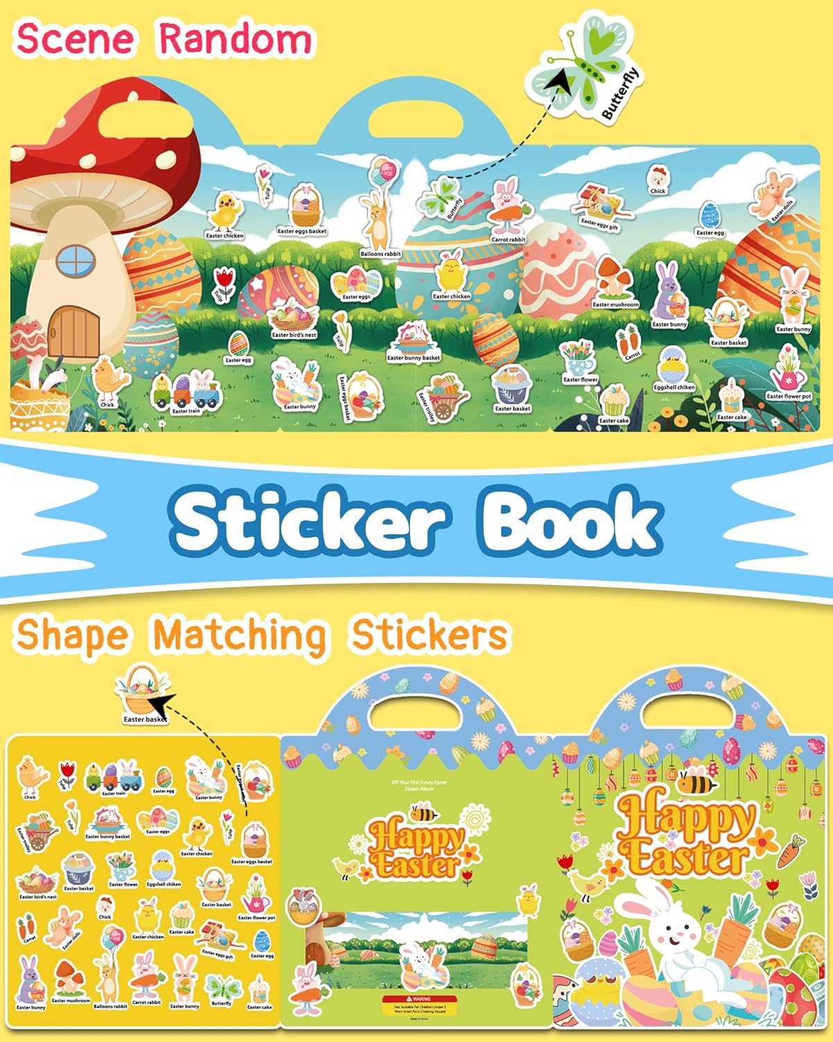 Benresive Reusable Sticker Books for Toddlers, Fun Travel Stickers for Kids, Toddler Sticker Book, Crafts Activities for Toddlers, 3 and Up Birthady Gifts - Vehicle