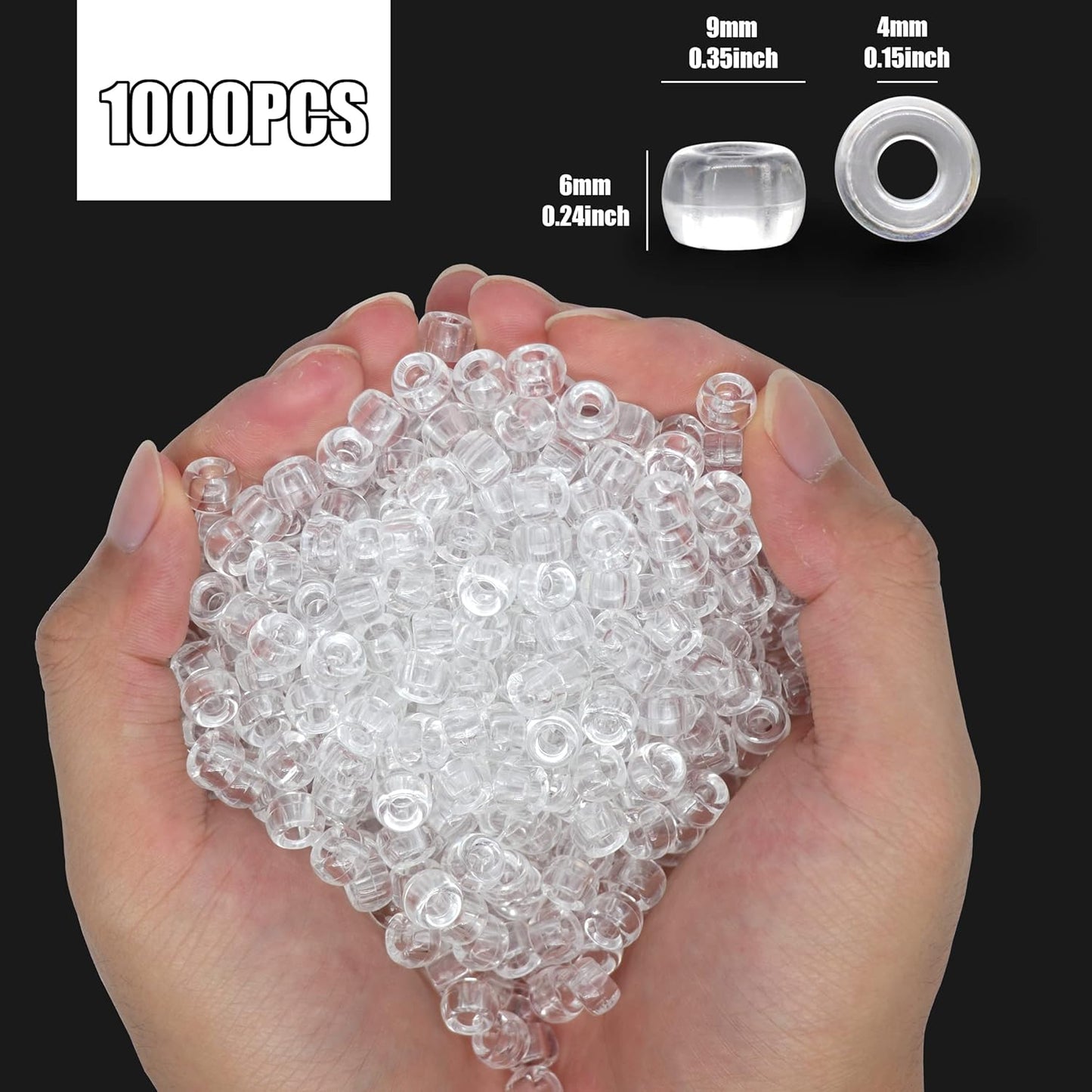 Auvoua 1000Pcs Pony Beads Bracelet 9mm Yellow Plastic Barrel Pony Beads for Necklace,Hair Beads for Braids,Key Chain,Jewelry Making (Yellow)