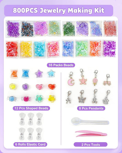 Eohemeral Bracelet Making Kit for Girls 6-12, Jewelry Making Kit with 800 Beads, DIY Bracelet Maker Machine, Built-in Storage & Bead Recycler, Kids Crafts Toy No Batteries Required (Pink)