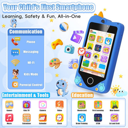 PROGRACE Kids Smart Phone - Talk & Text Learning Toys Cell Phone with Parental Controls, Safe Apps, 4.2" Touchscreen, Dual Camera, Games, Christmas Birthday Gifts for Kids Boys Girls Ages 5-14