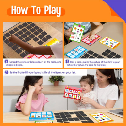 Magnetic Shopping List Game, Funny Spanish Groceries Matching Memory Game, Race to Collect Your Items Educational Toy for Boys & Girls at Home