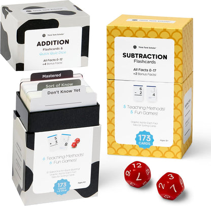 Think Tank Scholar 346 Addition and Subtraction Flash Cards Set (Award Winning) All Facts Color Coded, for Kids in Kindergarten, 1st, 2nd, 3rd Grade Class or Homeschool - Games & Chart