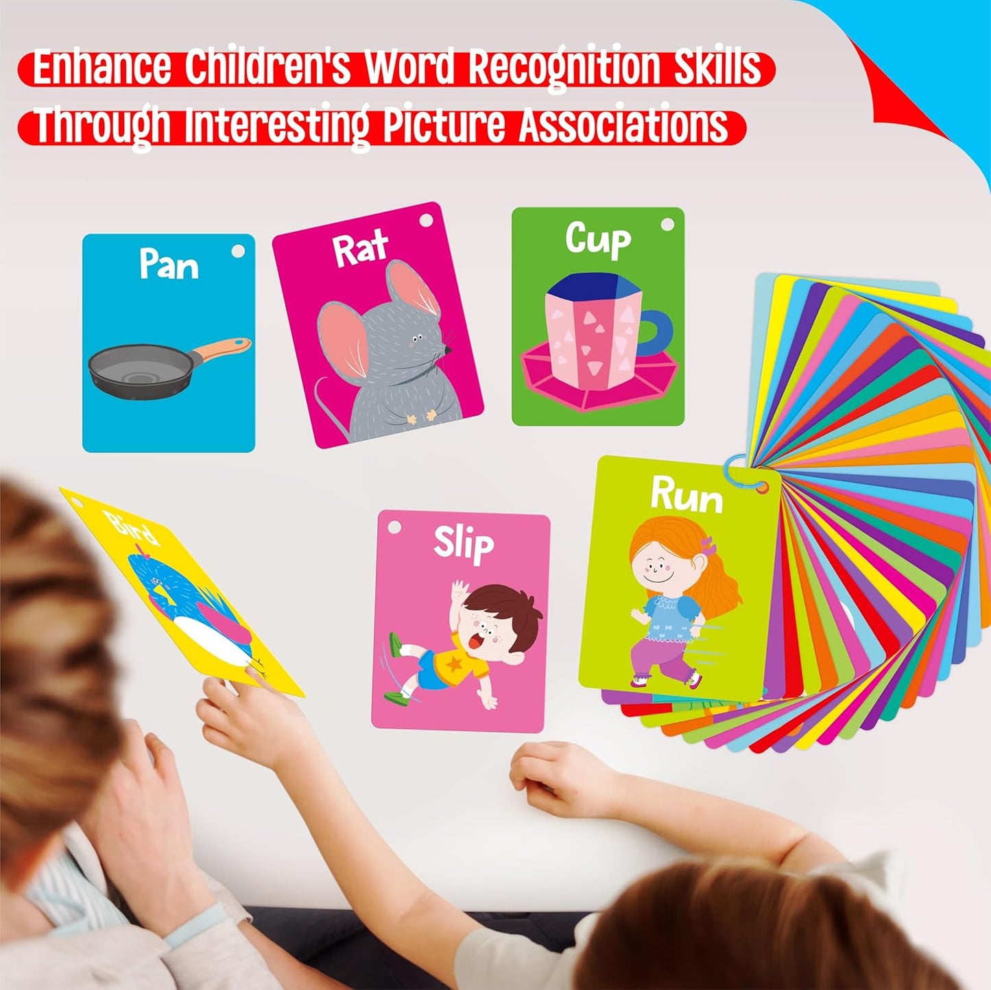 50 PCS Kid First Cognitive Flashcards,Double Sided Printed 7 in 1 Colorful Cards Alphabet,Numbers, Foods,Animals,Shapes,Colors with 3 Reclosable Rings,Learning Tool for Pre-K Kindergarten Toddlers