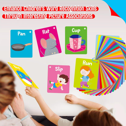 50 PCS Kid First Cognitive Flashcards,Double Sided Printed 7 in 1 Colorful Cards Alphabet,Numbers, Foods,Animals,Shapes,Colors with 3 Reclosable Rings,Learning Tool for Pre-K Kindergarten Toddlers