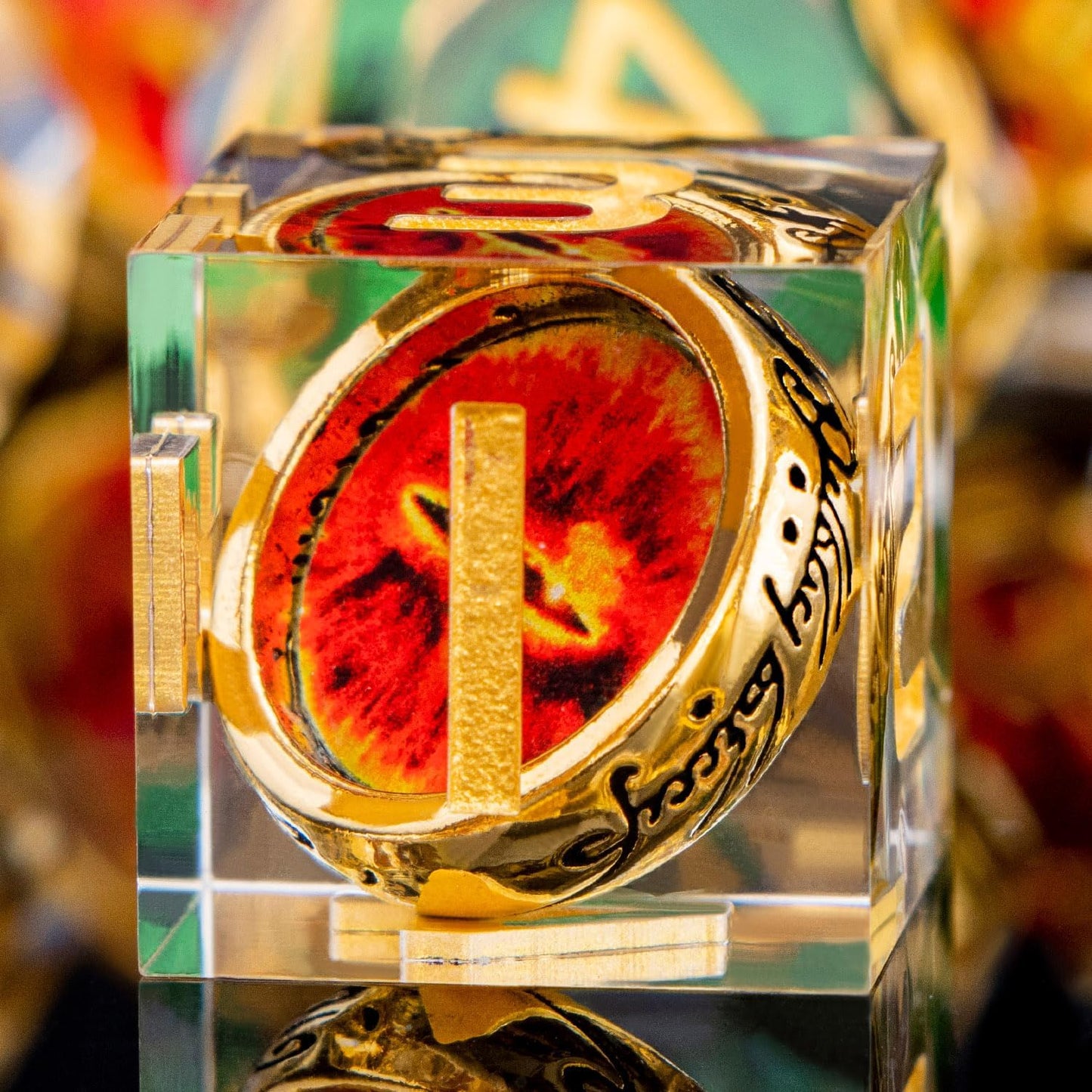 Magic Golden Ring DND Dice Set Sharp Edge Red Resin Dice with Box, for use with Dungeons Dragon RPG D&D Tabletop Games Lord D and D Polyhedral Dice Set