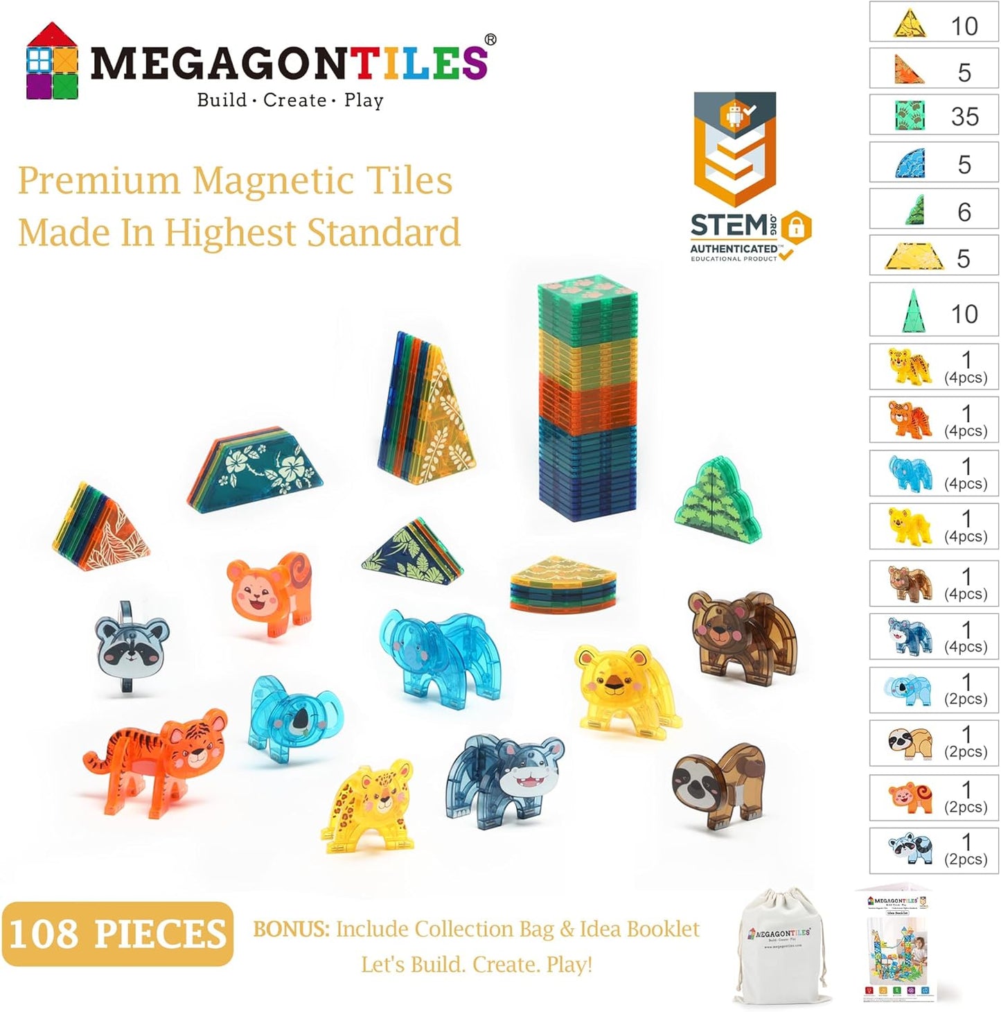 MEGAGONTILES Marble Run Magnetic Tiles Set 120PCS | STEM-Authenticated Magnetic Building Blocks with Marble Track Pieces | Educational Construction Toy for Kids Ages 3–8 (Boys & Girls)