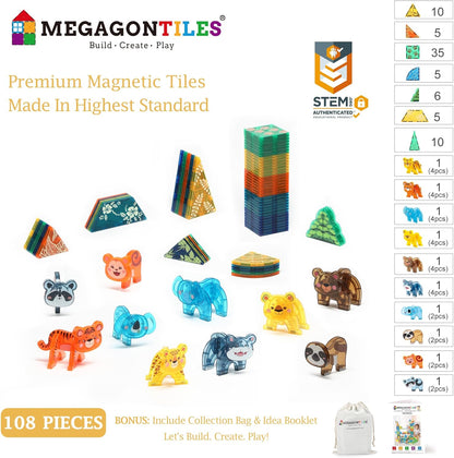 MEGAGONTILES Marble Run Magnetic Tiles Set 120PCS | STEM-Authenticated Magnetic Building Blocks with Marble Track Pieces | Educational Construction Toy for Kids Ages 3–8 (Boys & Girls)