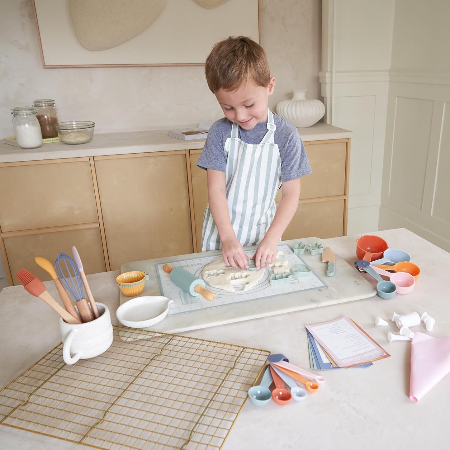 Wooden Baking Set for Kids - A Complete Set of Real Kitchen Utensils Gives Toddlers a Fun Cooking Experience - Durable Safe to Use Tools are Perfect for Gifting to Create Lasting Family Memories
