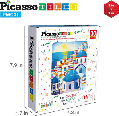 PicassoTiles Magnetic Cube Puzzle 7-in-1 Dinosaur Theme Pattern Magnet Mix Match Building Cubes Toy Set Kids Ages 3 & Up Preschool Children Promote Problem Solving Skills PMC10