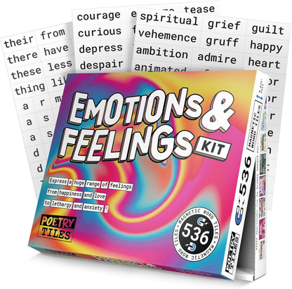 Poetry Tiles – 536 Emotion and Feeling Word Magnets for Refrigerator Stories and Poems – Fun Themed Magnetic Words for Joy, Happiness, and Self Expression for Adults and Kids