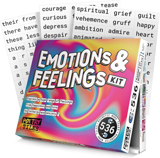 Poetry Tiles – 536 Emotion and Feeling Word Magnets for Refrigerator Stories and Poems – Fun Themed Magnetic Words for Joy, Happiness, and Self Expression for Adults and Kids