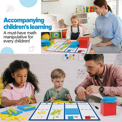 Torlam 131 PCS Base Ten Blocks for Math - Place Value Blocks, Plastic Base 10 Math Manipulatives 1st Grade, Math Counters, Math Cubes, Counting Cubes for Kids Kindergarten Math