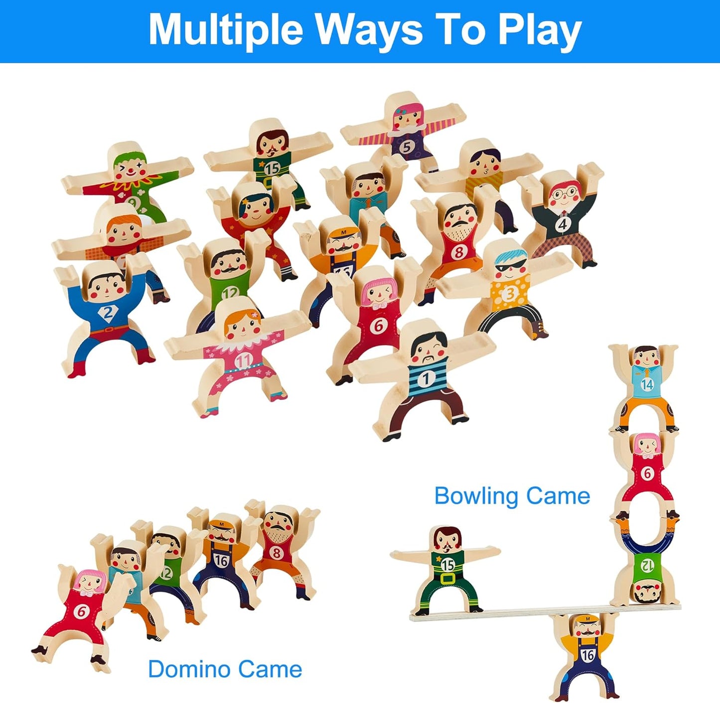 moopok Wooden Stacking Toys,16Pcs Circus Hercules Acrobatic Troupe Interlock Toy,Balancing Building Blocks Game Toddler Puzzle Toys,for 3 4 5 6 Years Old Kids Adults