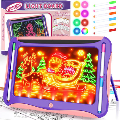 YUBALEER Magic LED Drawing Board for Kids, Toys for Boys Ages 5-7, Light Up Tracing Pad with 9 Double-Sided Cards, 6 Washable Pens, Glow Up Toys for Kids 4-6 Year Old Christmas Birthday Gifts