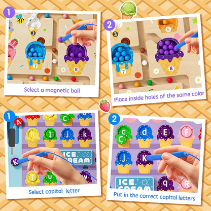 2 in 1 Magnetic Maze Board for Kids Montessori Toys Double-Sided Counting Magnetic Alphabet Letters ABC Magnets Puzzles 3-5 Age Boys and Girls Birthday Gifts