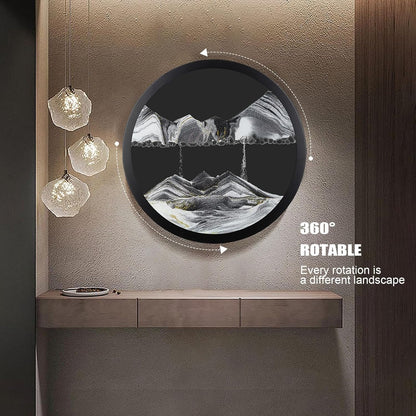 17.3" Moving Sand Art, 3D Sand Art Pictures Deep Sea Sandscape Living Room Decoration, 360° Rotate, Glass Crafts Solid Wood Frame, Relaxing Mood Home Office Work Wall Art Decor
