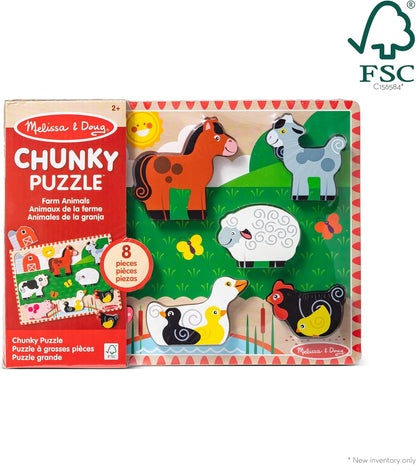 Melissa & Doug Safari Wooden Chunky Puzzle (8 pcs), Educational Screen Free Activity for Toddler, Preschoolers and Kids Ages 2+ - FSC Certified